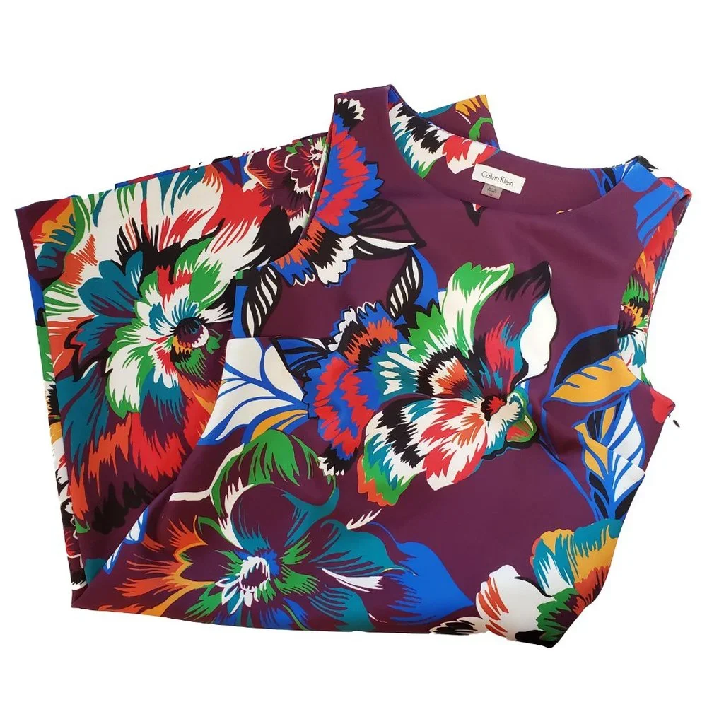 SOLD Calvin Klein Tropical Floral Scuba Colorful Sheath Dress Women's Size 10 - Picture 8 of 12